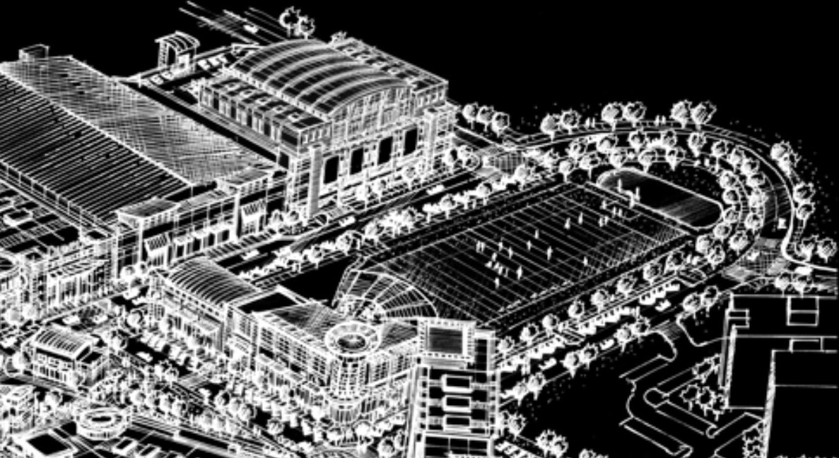 Detail of the Hall of Fame master plan sketch — district edge