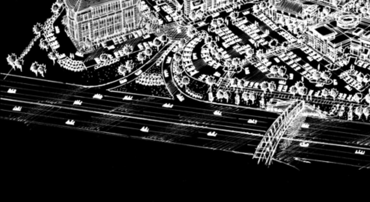 Detail of the Hall of Fame master plan sketch — civic anchors