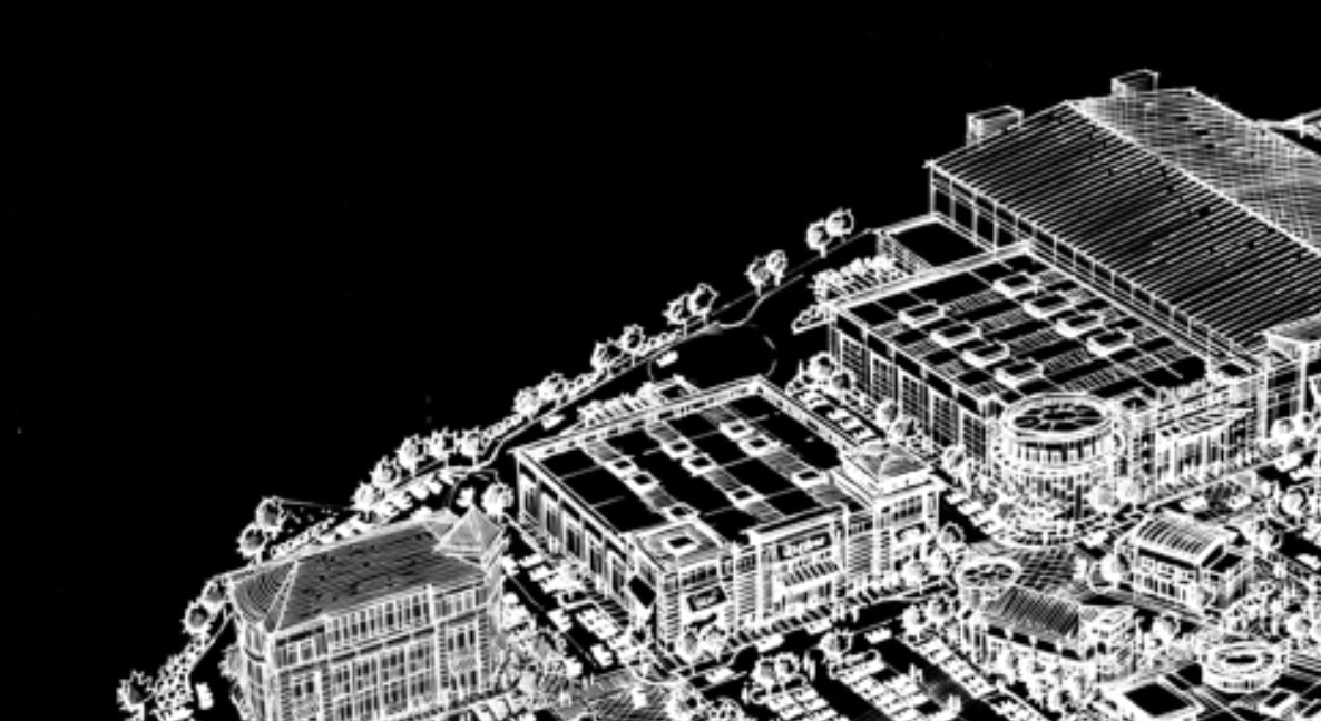 Detail of the Hall of Fame master plan sketch — main street district